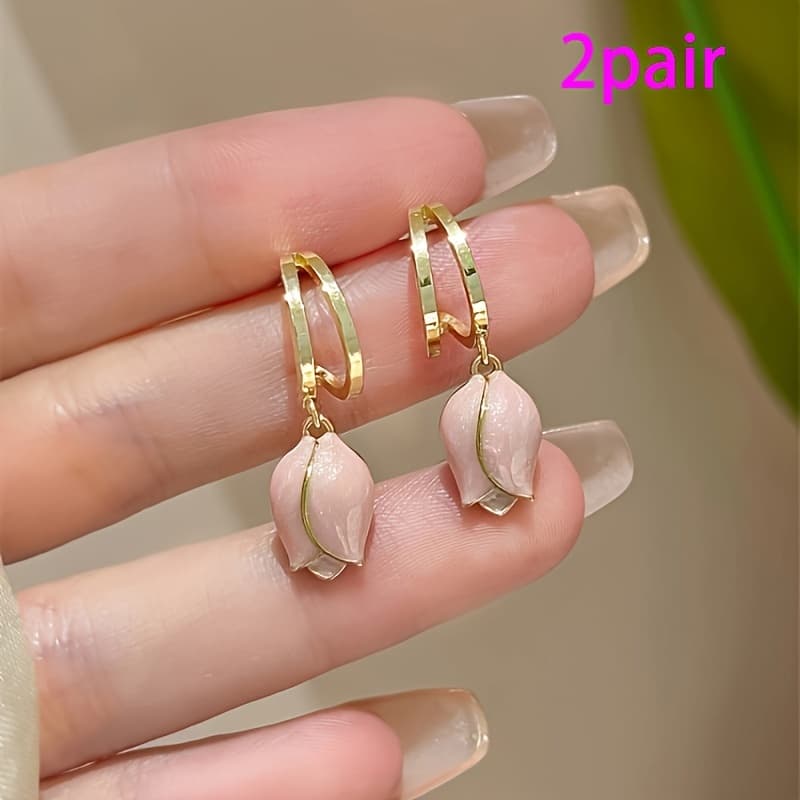 TEMU Of Enamel Design Pendant Earrings, Simple Elegant Style, Zinc Alloy Accessories, Cute Women's Earrings