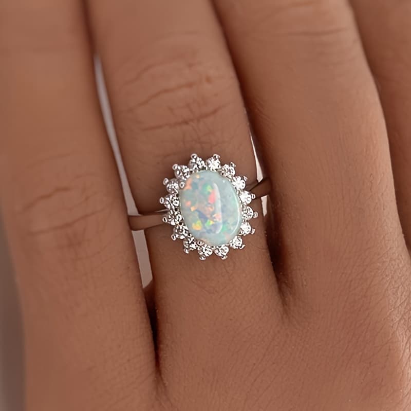 TEMU 1pc Stunning Bohemian Opal Ring - Shimmering Water And Vibrant Light Teenager's Ring, For Teenager
