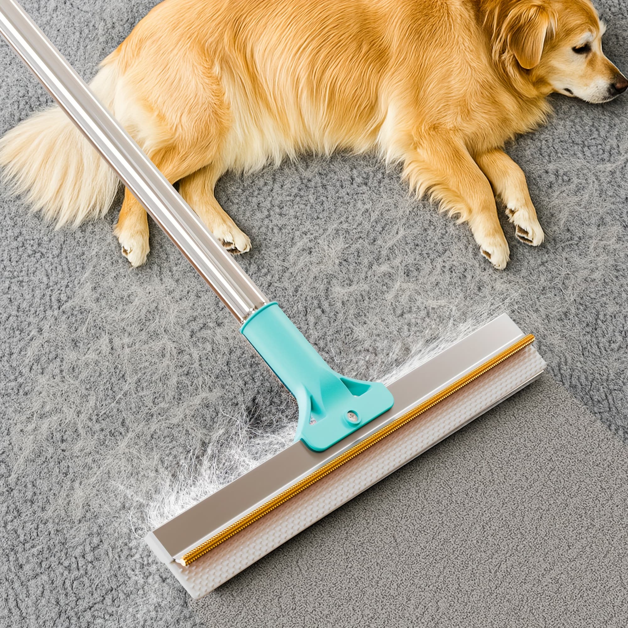 TEMU Carpet Rake For Pet Hair Removal - Dog Hair Remover Tool With 51in Handle - Perfect For Upholstery, Rugs & Stairs - Must-have & Essential