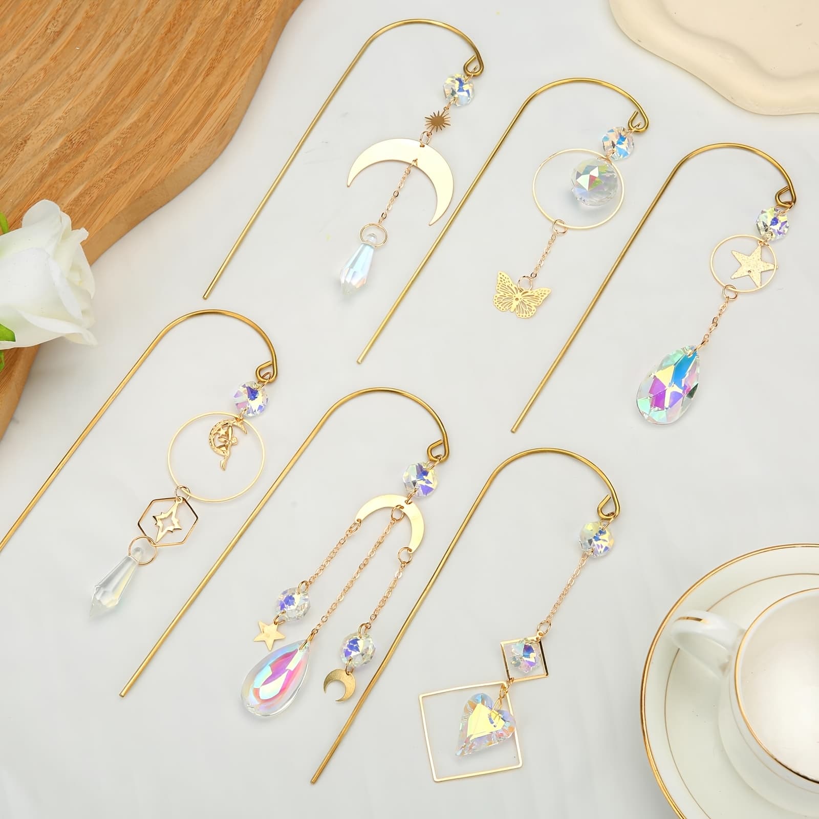 TEMU Crystal Suncatcher, 6 Pack Garden Suncatchers Small Trellis For Potted Plants Indoor Plant Trellis Sun Catchers Decoration For Garden Home Window