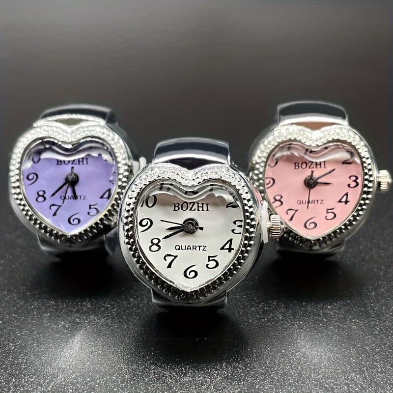 TEMU 3pcs/set Heart-shaped Ring Watches For Women, Exquisite Silvery Ring Watches, Stylish Mini And Perfectly Unique Creative Gifts