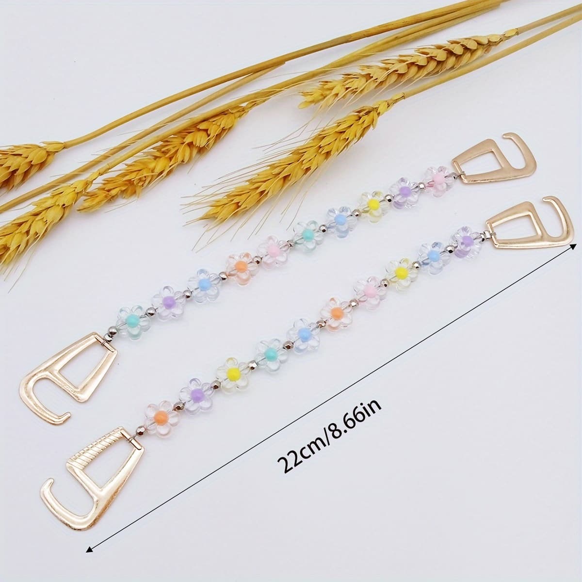 TEMU 2pcs Handmade Multicolor Flower Bead & Chain Charm For Clogs Boots - Colorful Flower Beads With Chain Strap Accessories, Compatible For Clogs Footwear (dance, Slippers, S)