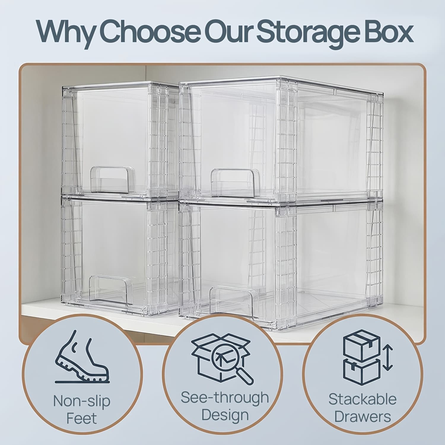 TEMU 4 Packs Clear Stackable Storage Drawers For Desk And Office - Easy Assembly Plastic Storage Bins With Handles, Drawer Organizers For Study Room, Desk & Drawer Organizer For Home Storage