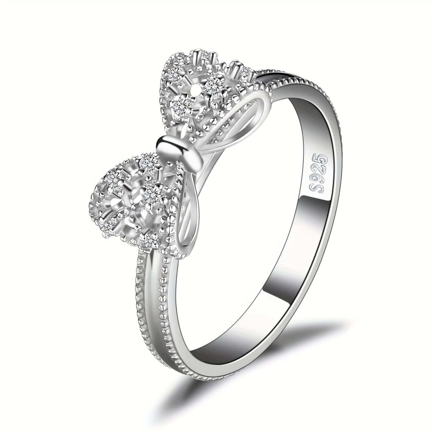 TEMU 1pc 925 Sterling Silver Simple And Elegant Bowknot Design Cz Decor Silver Ring For Woman For For Dating Gift For Daily Decoration Fine Jewelry
