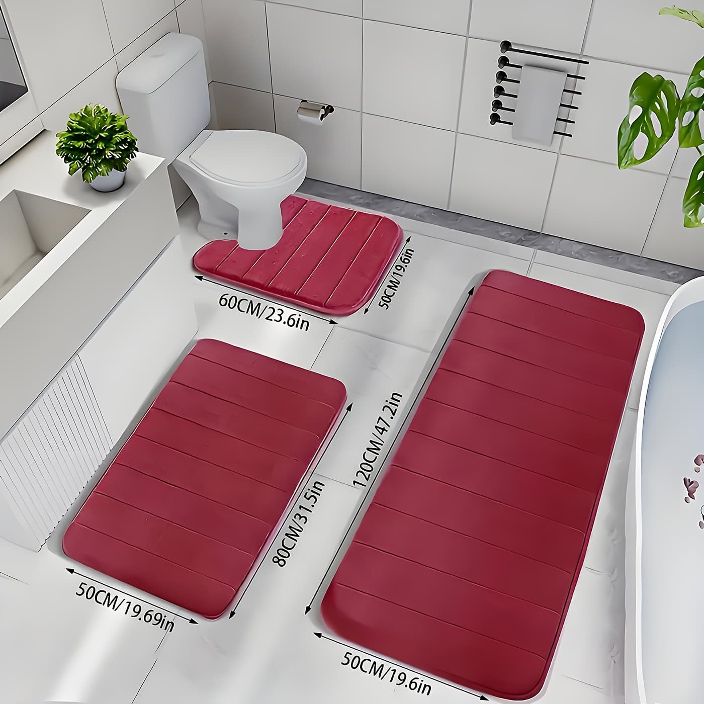 TEMU 3 Plush Memory Foam Bath Mats - Soft, Absorbent Quickly, Non-slip, Washable, Comfortable, Thickened Bath Blanket For Shower Room, Kitchen, Laundry, Bedroom, Indoor Use - Bathroom Accessories