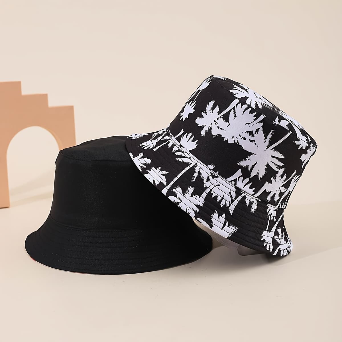 TEMU 1 Pack Coconut Tree Pattern Printed Double-sided Hat Casual Unisex Bucket Hat European Style Outdoor Travel Beach Summer Bucket Hat
