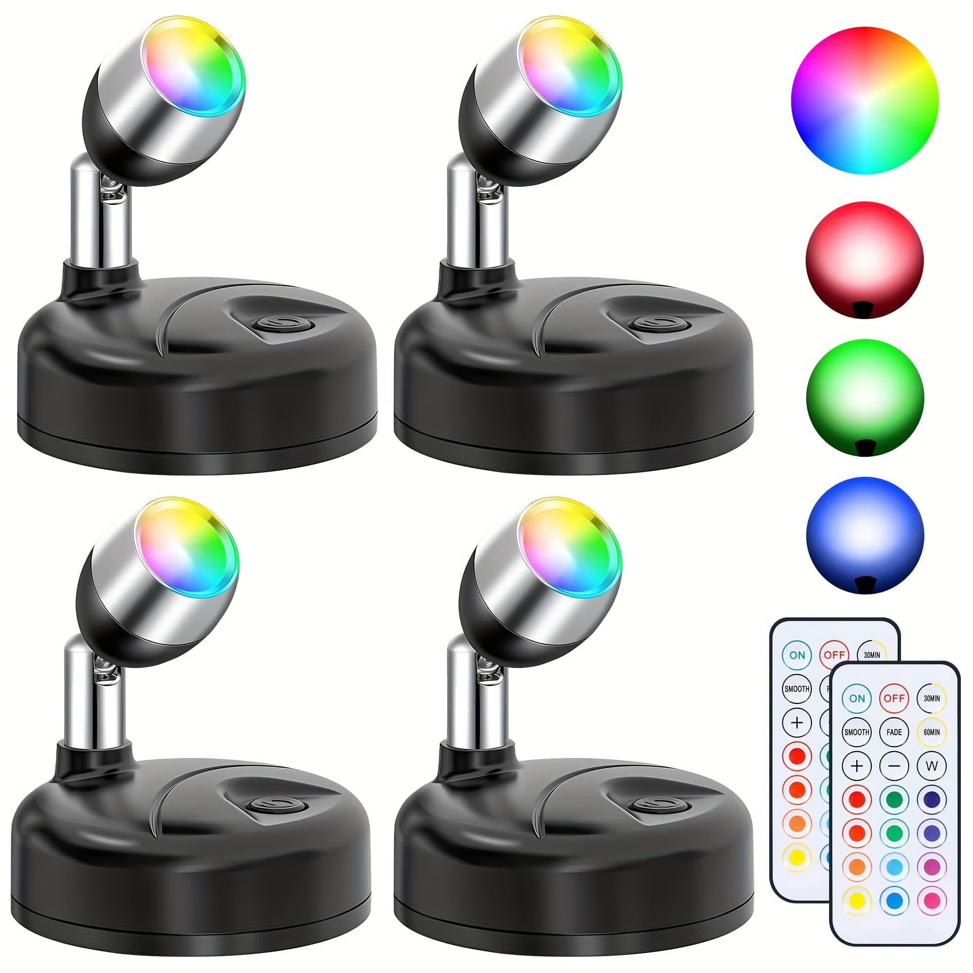 TEMU 4pcs Wireless Rgbw Decor Spotlights Indoor, Floor Indoor, 13 Color Lights, Picture Lights With Remote And Timer, Accent Lights For Plant Holiday Party