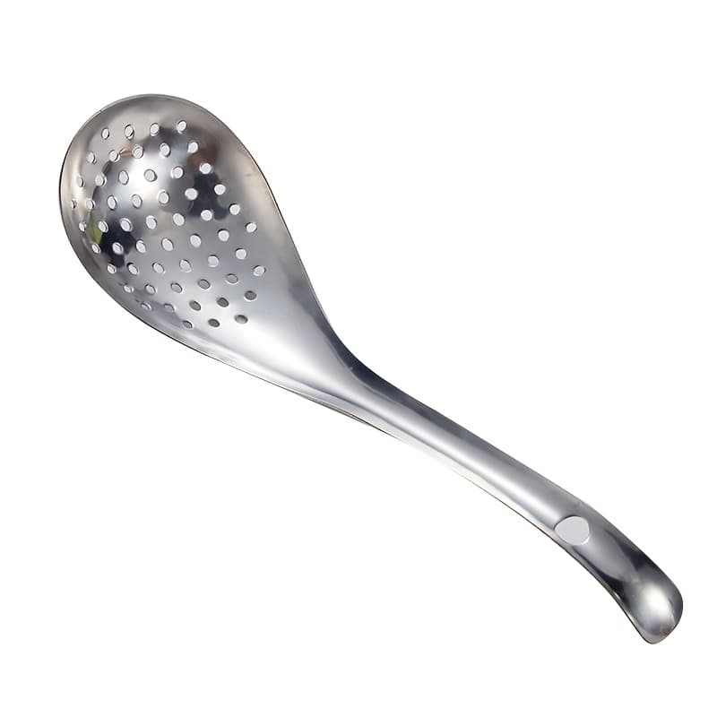 TEMU Stainless Steel Spoon With Perforated Mesh Strainer - Multi-use Kitchen Tool For Draining Noodles, Dumplings, Frying & Hot Pot - Durable Ergonomic Handle, Oil Drainage, Easy Clean, Material