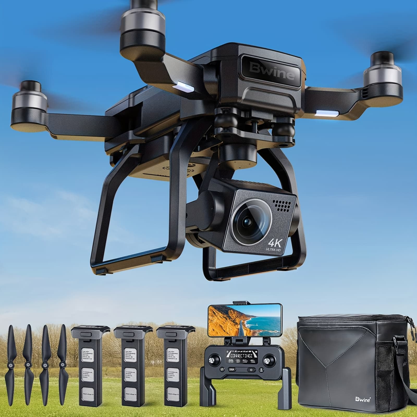 TEMU Bwine F7gb2 3-axis Gimbal 4k Drone With Long-distance Transmission, Level 6 Wind Resistance, 50-min Flight, Gps Smart Return, Route Planning, Beginner-friendly Controls