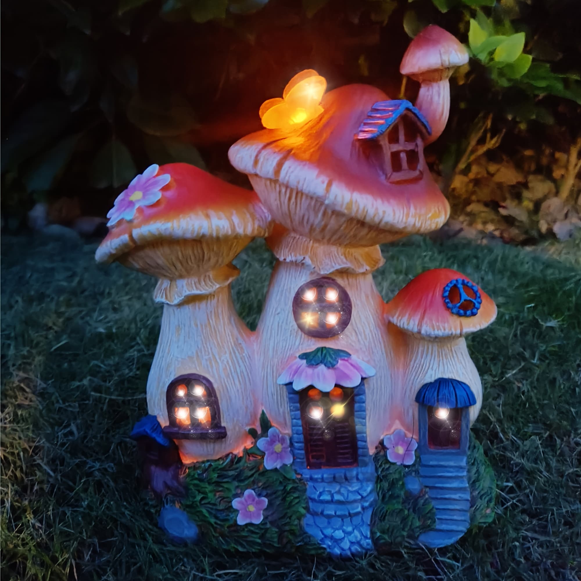 TEMU Outdoor Lifelike Figurines, Multiple Mushroom House, Solar Powered Ip44 Waterproof Led Garden Light For Home Garden, Patio, Yard And Lawn, Housewarming For Mom Grandma Birthday Holiday, Festival