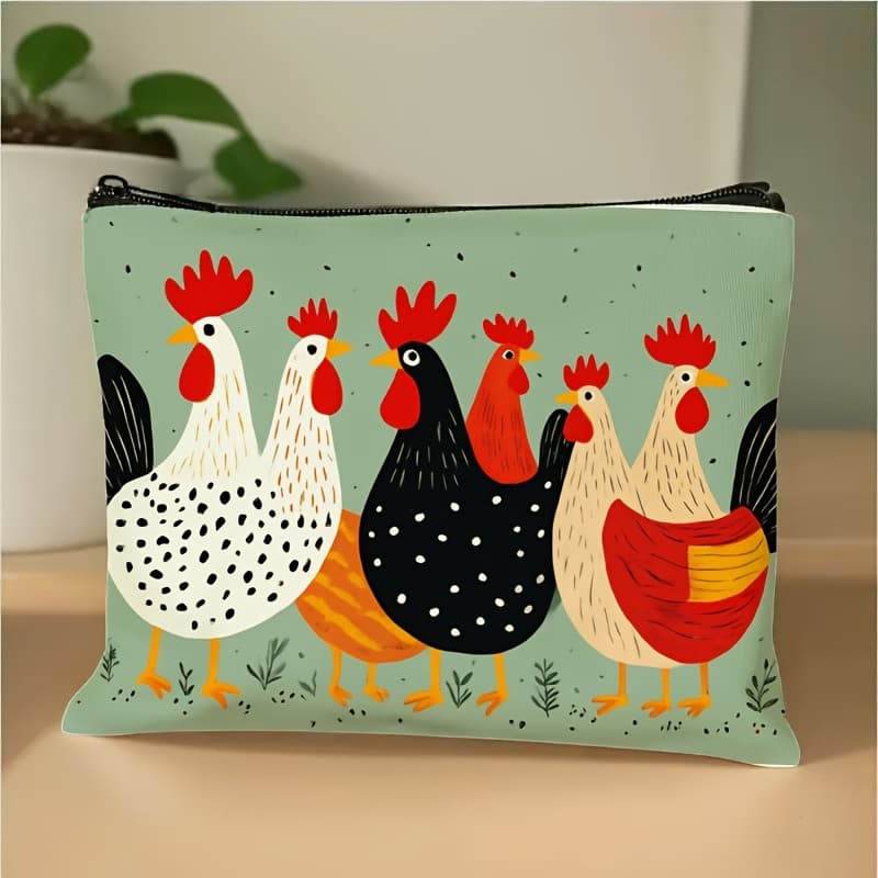 TEMU Cosmetic Bag Chicken Print Makeup Pouch Zipper Pencil Case Toiletry Organizer Coin Purse Women' Clutch Handbag