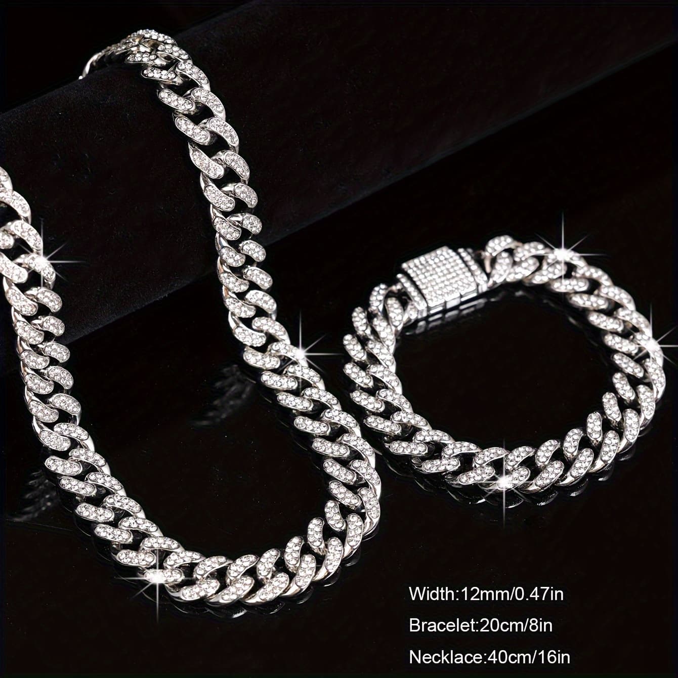 TEMU 2pcs/set Stylish Look Punk Style Necklace Bracelet Set,trendy Hip Hop Style Jewelry Set Suitable For Men And Women