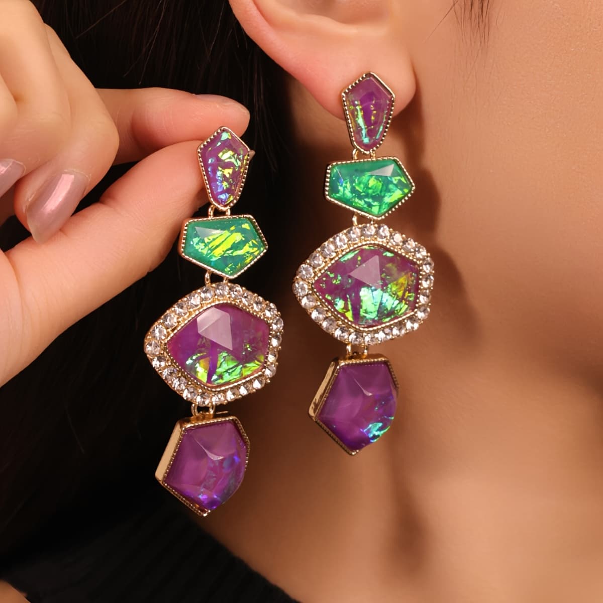 TEMU 1 Pair Multicolor Bohemian Fringe Tassel Dangle Earrings With 1 Plating - Multicolor Fringe Chains Suitable For Daily Wear, Parties, Mardi Gras, Valentine' Day & Year- - Gift For, For Teenager