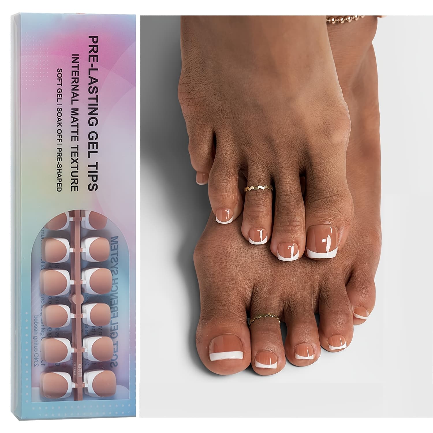 TEMU 150pcstoe Nail Tips - Short French Tip Toenail Press Ons, Brown Soft Gel Toe Nail Tips, Soak Off Press On Toenails For Women