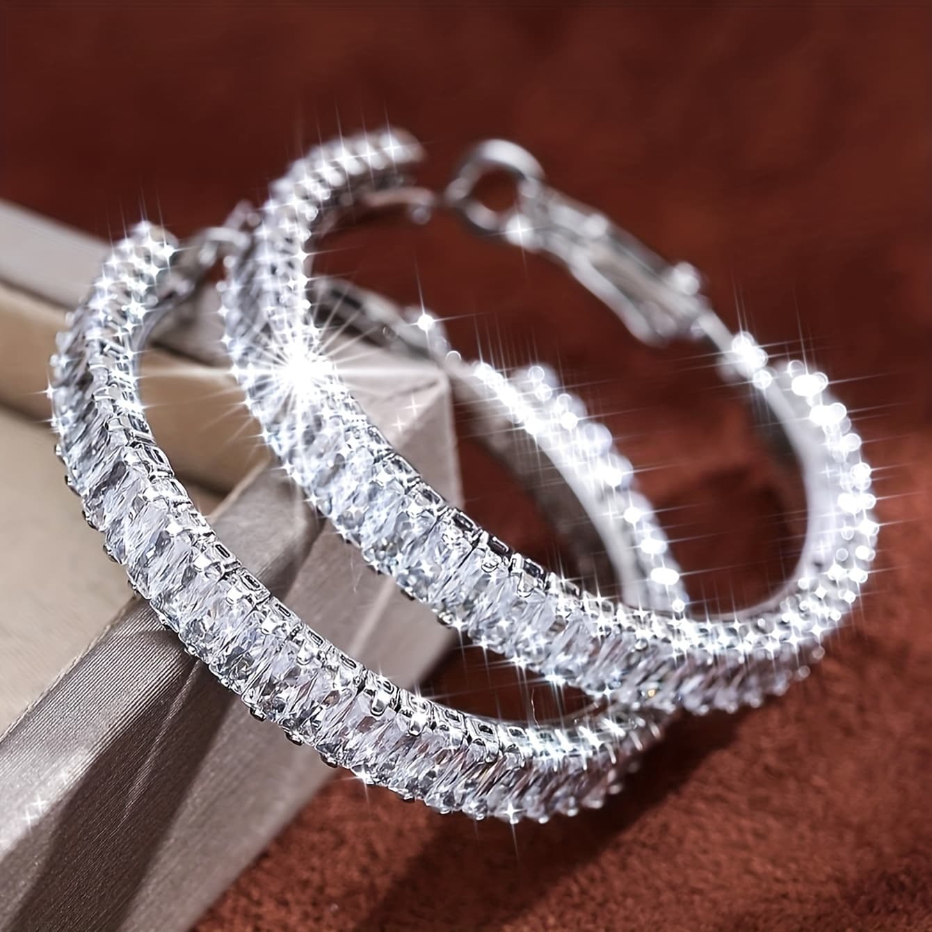TEMU Full Rectangular Shiny Decorative Hoop Earrings Jewelry Fashion Gifts For Ladies And Holidays