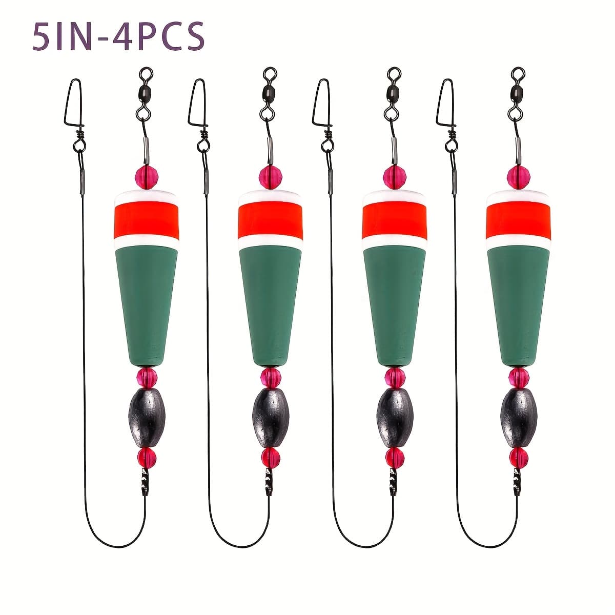 TEMU Fishing Floats Rigs For Saltwater Rattle Weighted Bobbers Fishing Tackle (4pcs, 2/3/4/5in, Green/yellow/orange)