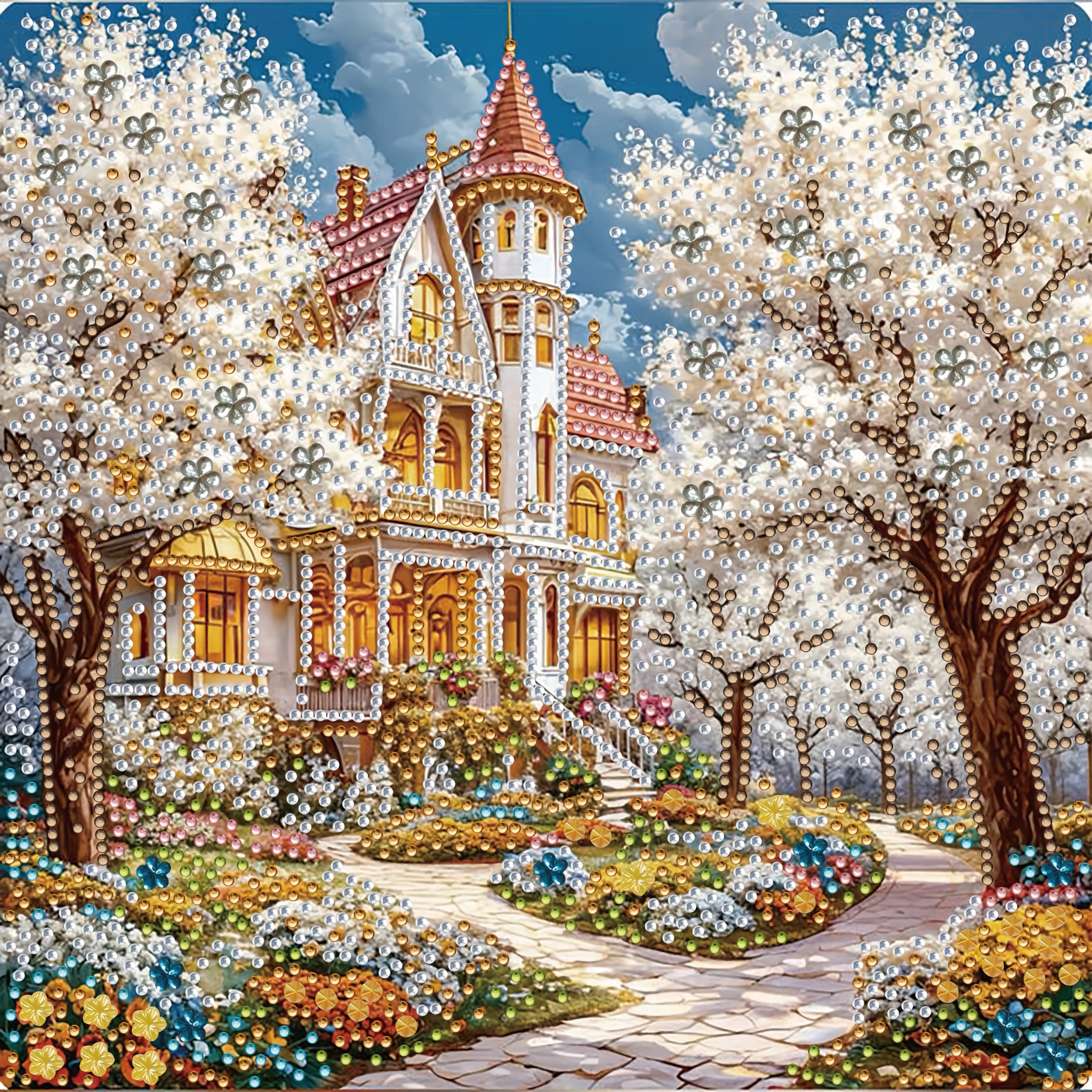 TEMU Landscape Tree And House Diamond Painting Kit | Craft, Irregular Diamonds, Suitable For Living Room, Bedroom, Study - 11.8in X 11.8in