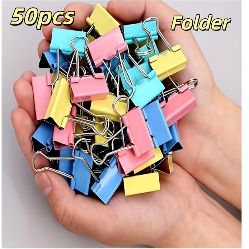 TEMU 50 Colorful Metal Binder Clips, Iron File Folders, Office And Home Supplies, Paper Clips For Office Documents