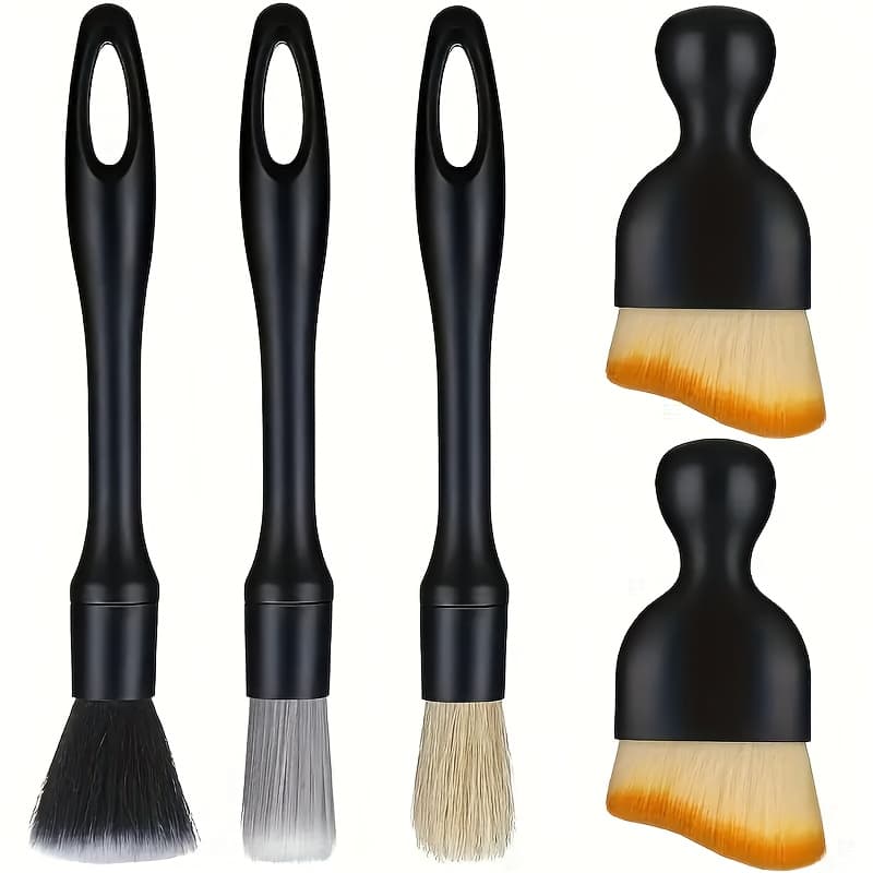 TEMU 5pcs Detail Brush Set With Bristles For Cleaning, Dusting Brushes For Vehicle Detailing And Maintenance, Plastic Material, Dashboard Care | Cleaning