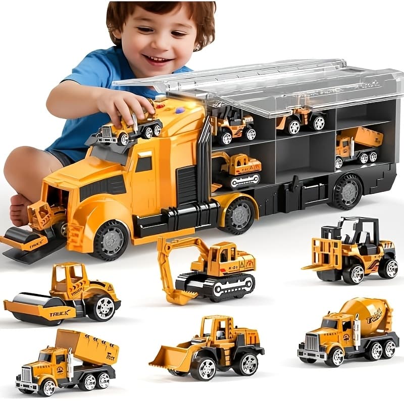 TEMU 7-in-1 Diecast Construction Toys For Children Aged 3-9, Trucks For Boys, Excavator Toy, Kids' Play Cars & Race Cars, And And An Gift For Birthdays, Easter For Boys And Girls