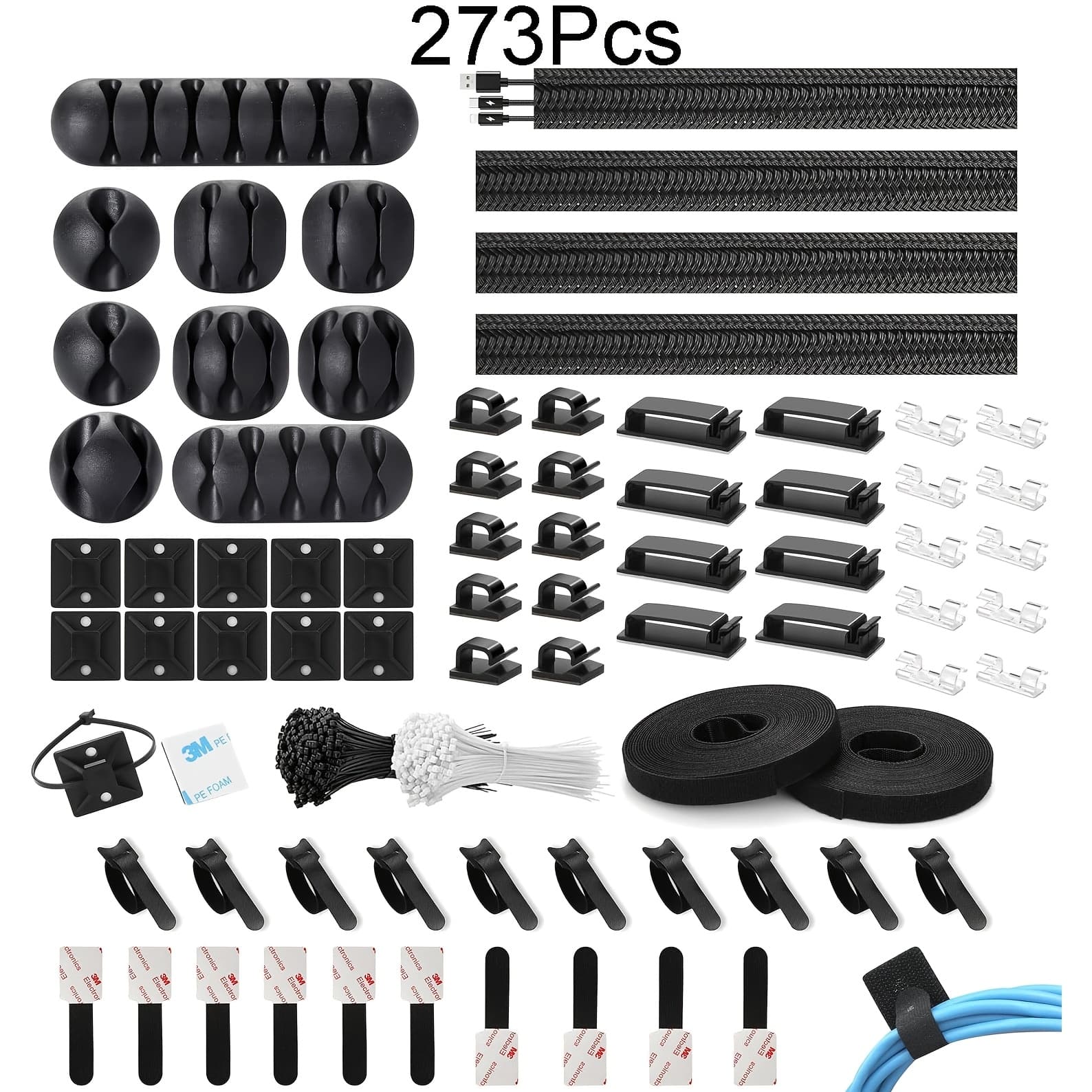 TEMU 273pcs Cable Management Organizer Kit, Cable Organizer For Home And Office. Useful For Power Cord, Usb Cable, Tv Cable, Pc, Desktop Cable Clips Bundle, Home Office Cord Holder For