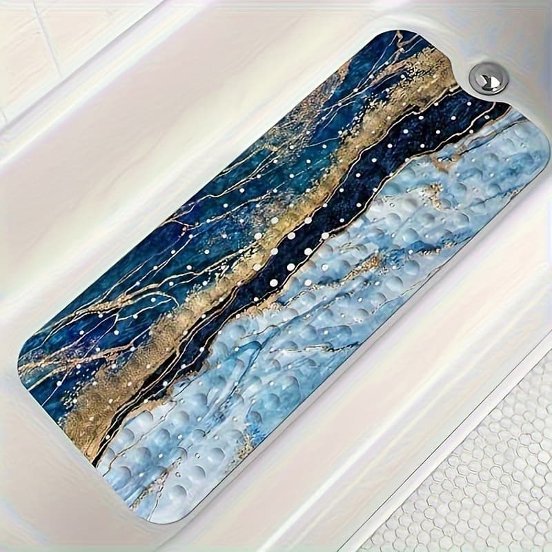 TEMU Non-slip Marble Bath Mat, Measuring 40 By 16 Inches, Designed For Bathtubs. And Shower Mat Features Drainage Holes And Suction Cups, And Is Machine Washable