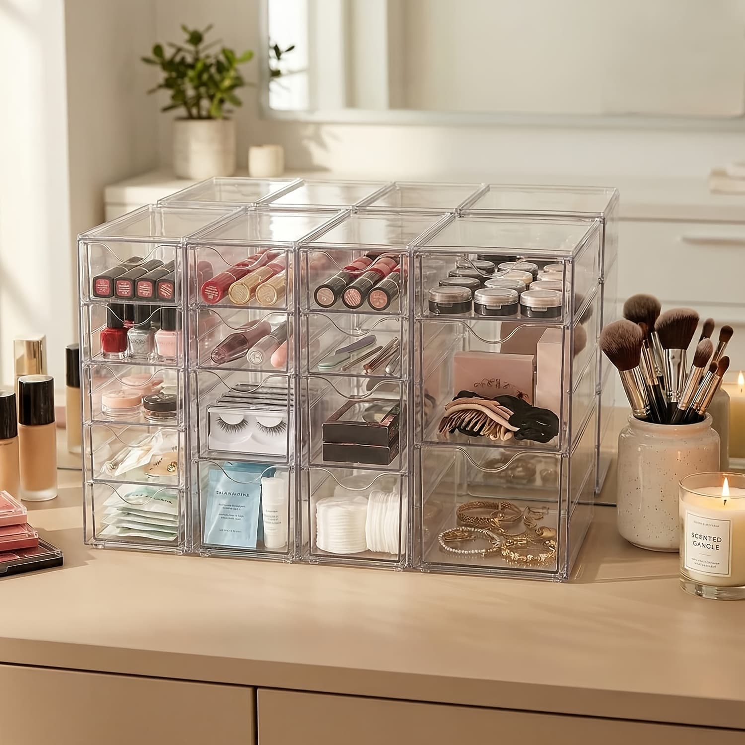 TEMU Acrylic Organizer With 8 Drawers/16 Drawers, Clear Makeup Organization, Desk Organizers And Accessories, Dustproof Storage Drawers For Office Art Craft Supplies