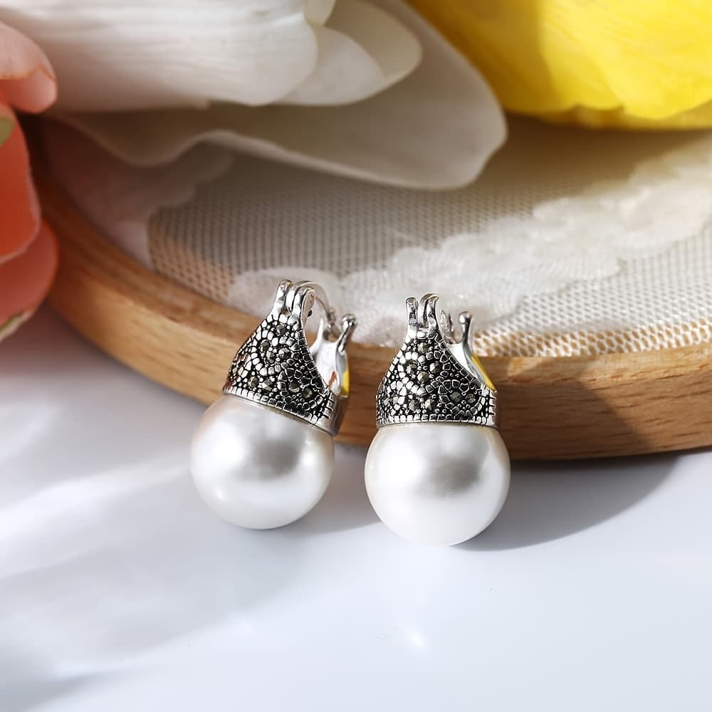 TEMU Vintage Elegant Middle Eastern Style Hoop Earrings For Women, Engagement Wedding Banquet Party Jewelry, Valentine's Day Anniversary Gift