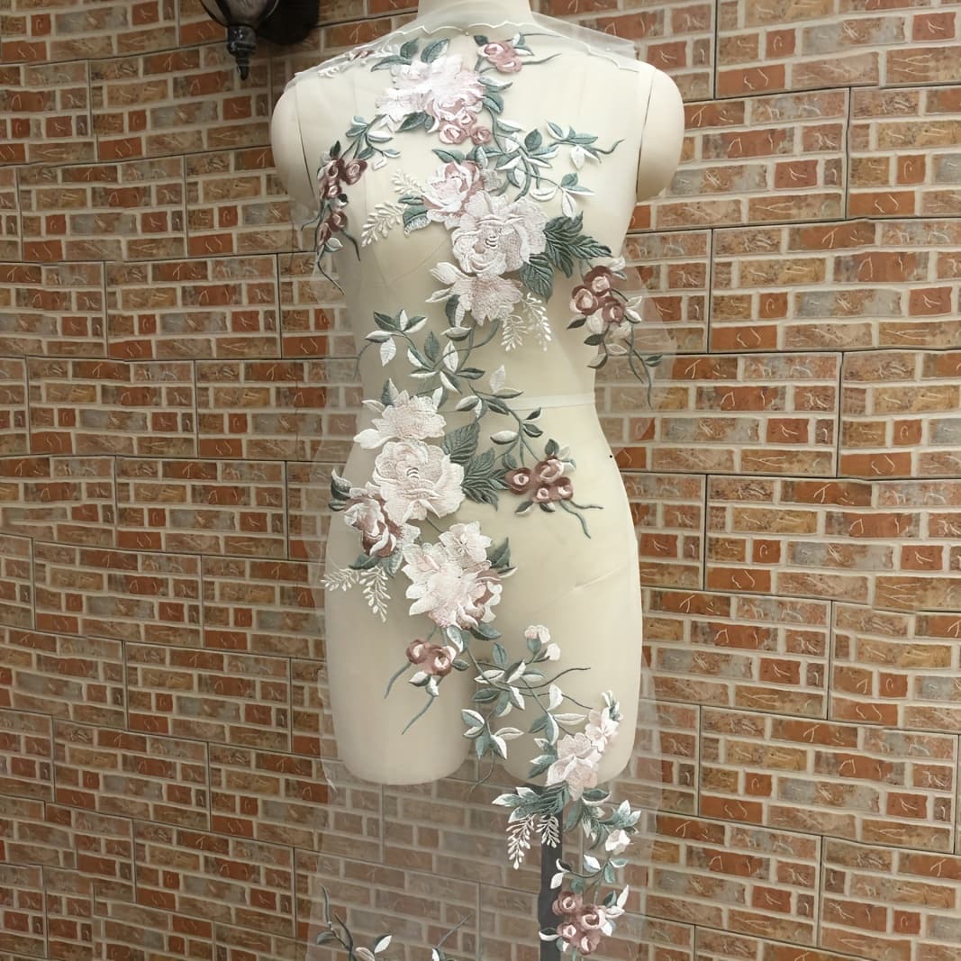 TEMU 1pc Ultra-long Mesh Embroidered Floral Cloth Patch Wedding Dress Dress Decoration Patch