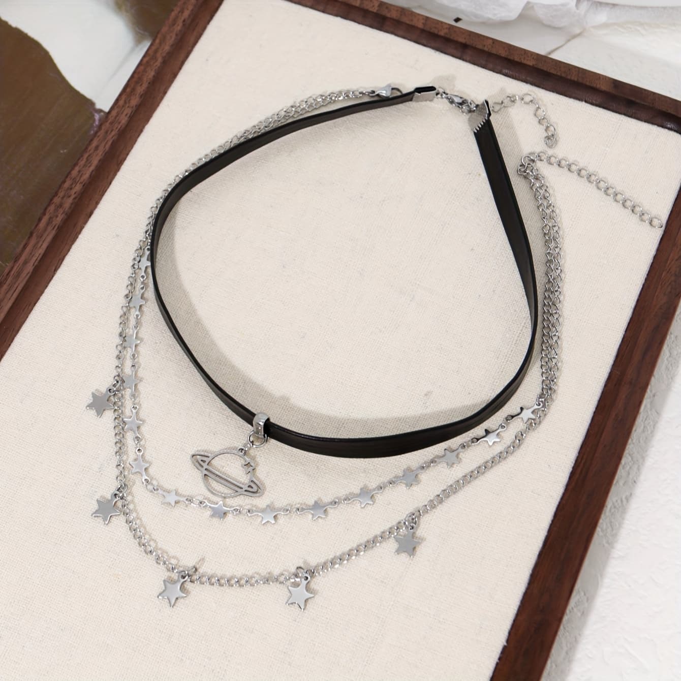 TEMU 1pc Women's Fashion Necklace, Sexy Leather Rope Stainless Steel Pendant Choker Necklace, Festival Jewelry Additions