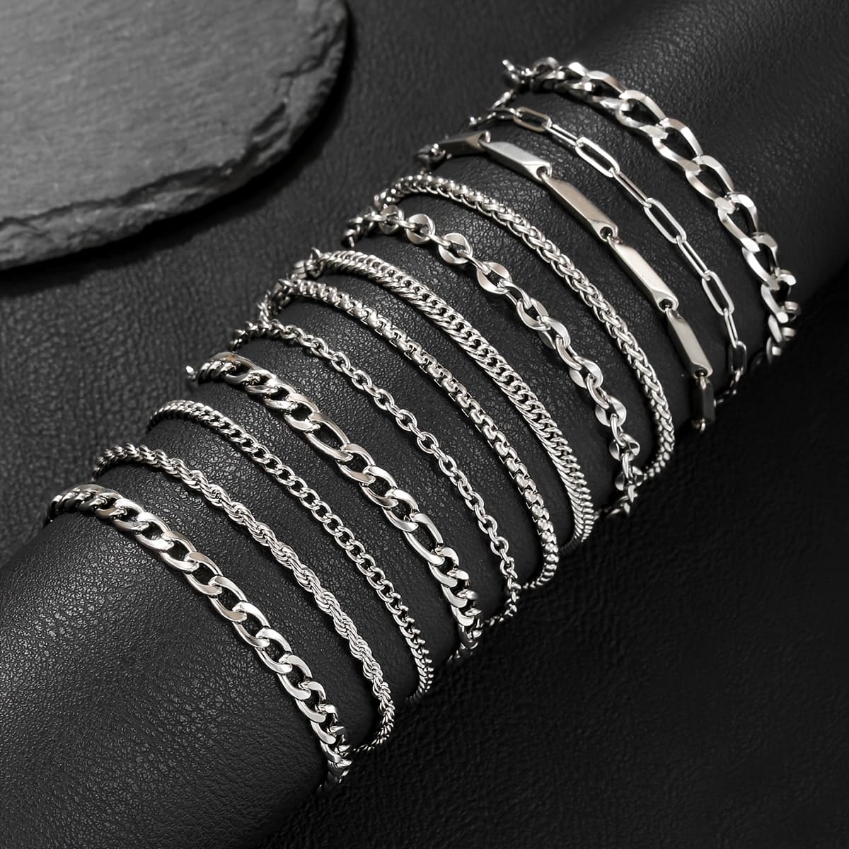 TEMU 12pcs/set High Quality 201 Stainless Steel Bradcelet Fashion Hip Hop Bracelets Set Men Women Jewelry