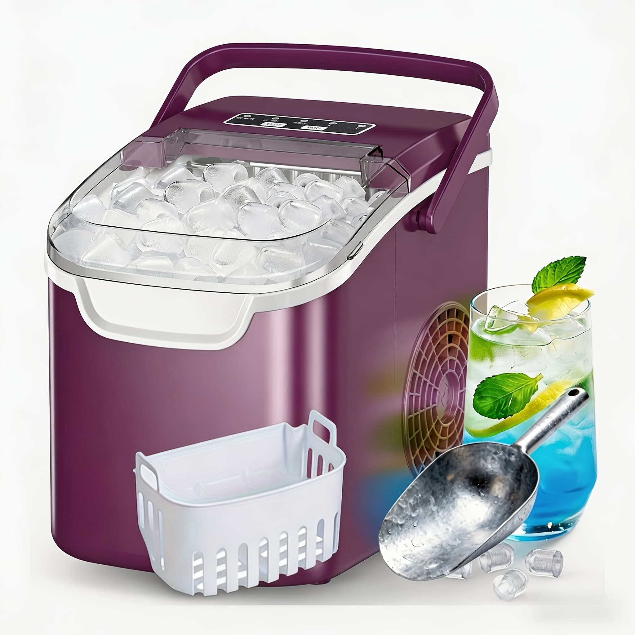 TEMU Ice Maker Machine, 8 Ice Cubes In 6 Mins, 26lb/day Ice With 2 Sizes - Portable Mini, Energy Saving And Basket/scoop For Home/party/travel/camping/bar, Black