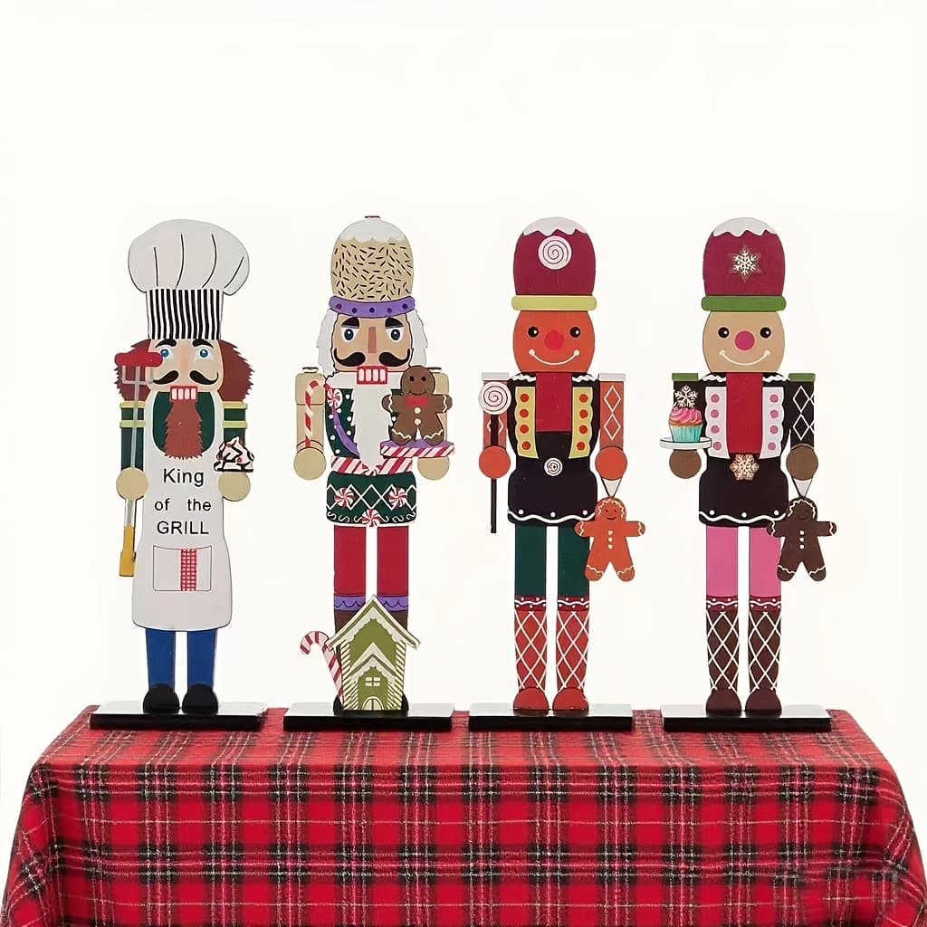 TEMU 4pcs Nutcracker Soldier Dolls - Large Bohemian Tale Artificial Nutcracker Suitable For Christmas Tree, Mantel, Table Centerpiece - Nutcracker Army Decorations, Holiday Tableware (4)