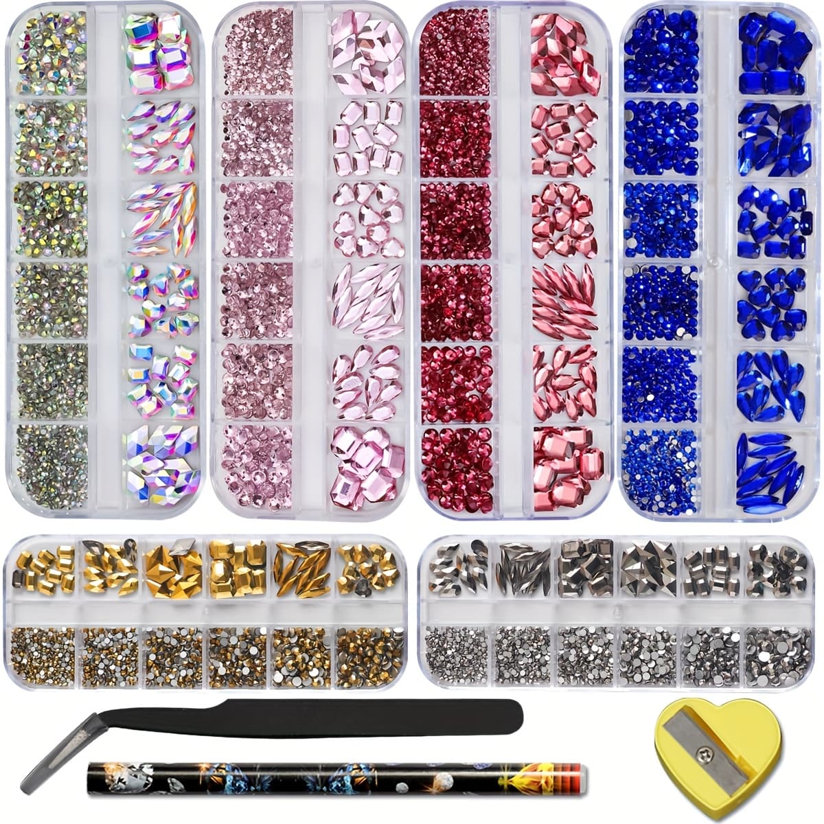 TEMU [ Glass] 6 Boxes Of Light Pink Ab Glass | 12-grid Multi-shaped 3d Flat Jewelry Tools, Nail Charm Diamonds - Used For Homemade Crafts, , Clothing, Nail Crafts Decoration Set Boxes