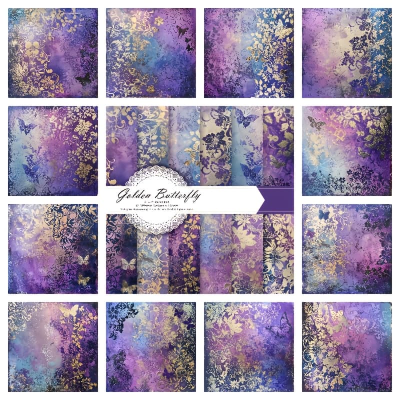 TEMU Purple Flower And Golden Paper Set, 12 Sheets - 6"x6" Craft Pack For Decorating Albums And Gift Wrapping