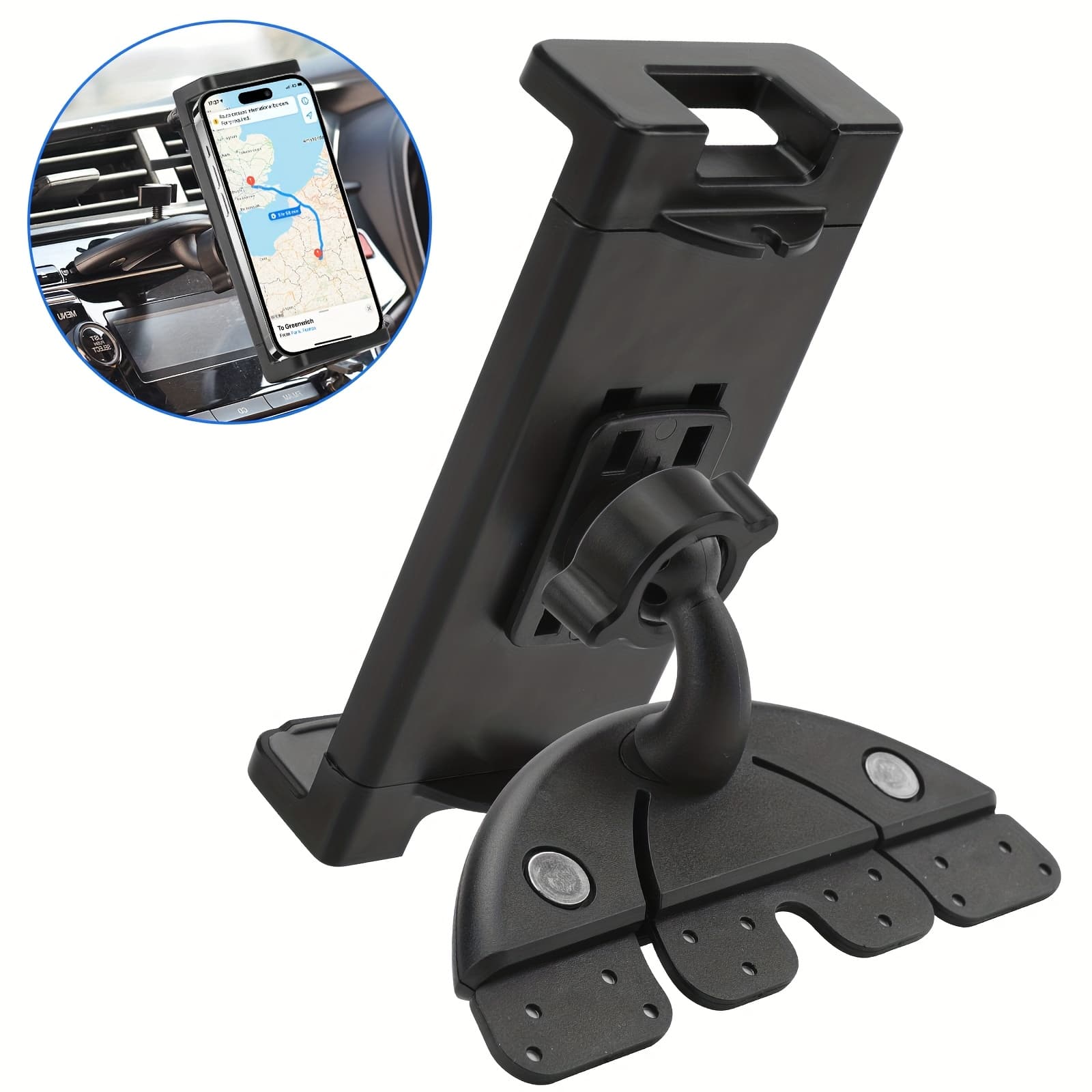 TEMU Cd Slot Mount With Cable Hole, Universal 360° Phone Mount Holder Stand Cradle Dash, Large Screen Navigation, Compatible With Most Front Loading Cd Player