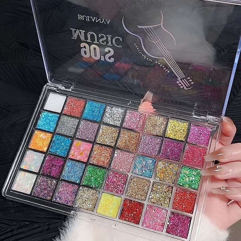TEMU 40-color Glitter Eyeshadow Palette | Sparkle Metallic Shimmer Eye Makeup | Long-lasting Pigmented Glitter Eye For Party/festival/stage Looks