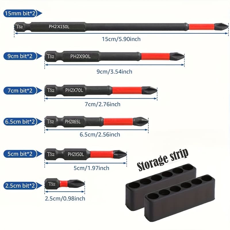 TEMU 60/48/24/12/6pcs Carbide Magnetic Screwdriver Bit Set - S2, 1/ 4" Shank, Phillips And Impact Bits, Red And Black, For Electric And Manual Screwdrivers