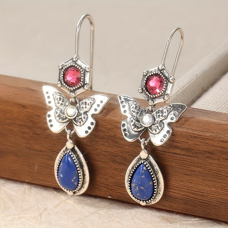 TEMU Exquisite Retro Handcrafted Copper Earrings, With Teardrop-shaped Synthetic Turquoise, Bohemian-style Creative Jewelry Additions For Women, Perfect Gift For Festivals