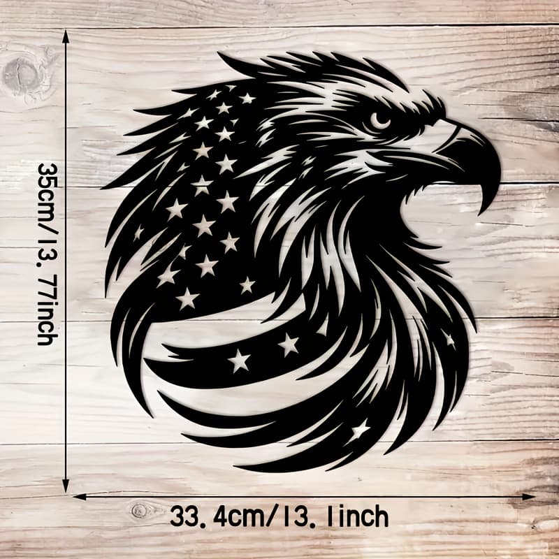 TEMU Patriotic American Bald Eagle & Flag Metal Wall Art - 15.74x14.96 Inch Black & White , Durable , Classic Americana Home Decor For Living Room, Office, Or For Man Cave, American Decor