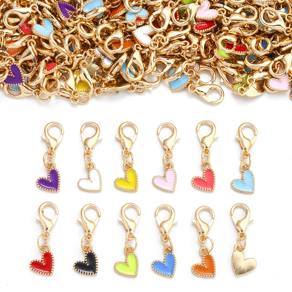 TEMU 30pcs Mixed Color Heart-shaped Alloy Enamel Pendants With Lobster Clasps, Suitable For Craft Making, Diy Key Rings, And Keychains