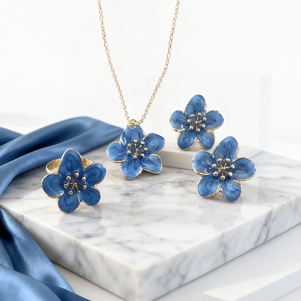 TEMU 4pcs Colorful Flower Drop Glazed Earrings Necklace Ring Set For Daily Gift Valentine's Day