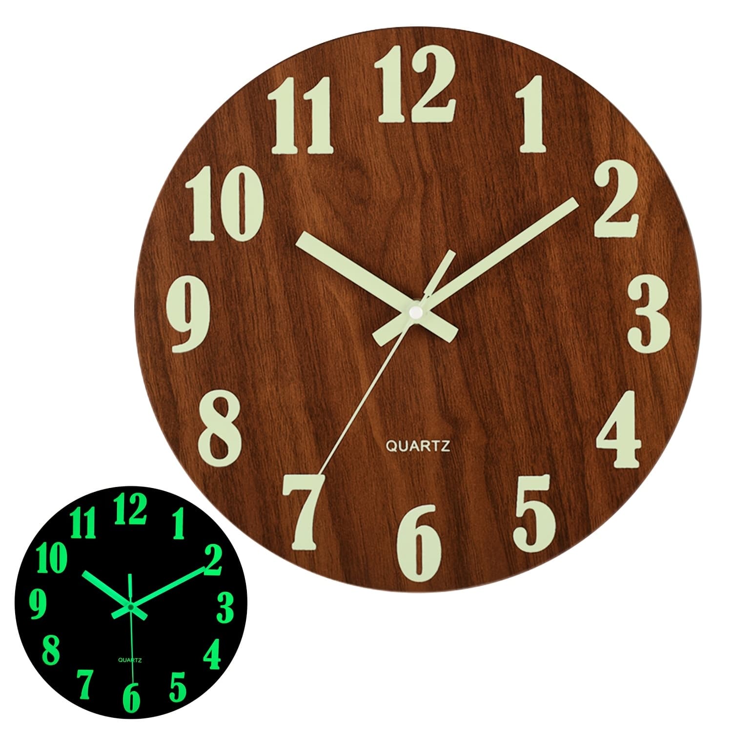 TEMU A 12 Inch Modern Minimalist Circular Digital -the-dark Wooden Clock Wall Quiet Motion Clock, Aesthetic Room Bedroom Kitchen Decor, Office Garden Outdoor Decor Wall Art, Gift For (no Battery)