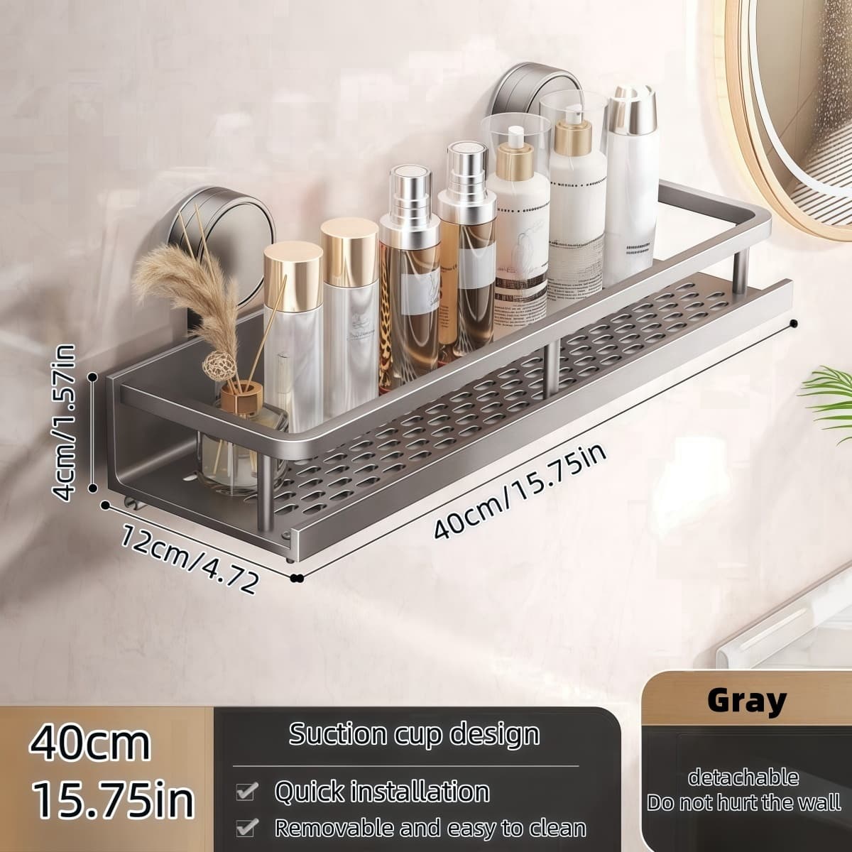 TEMU Non-damaging Suction Cup Shower Shelf - -in/15.75-in Bath Organizer, 2-tier Quick Installation And Detachable Design, Shelves