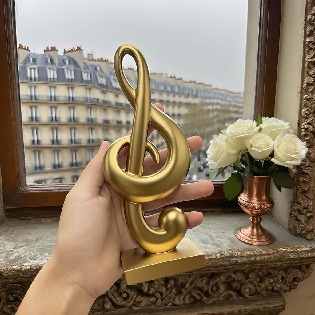 TEMU 1pc Treble Clef Decor | Black, Golden & White Resin Statue | Decor For Music Lovers | Perfect For & Music