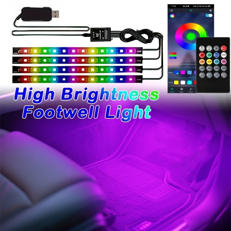 TEMU Rgb Car Led Light Kit, , Usb Powered, Diy , Led , Car Seat Under Kit, Suitable For All Vehicle Models