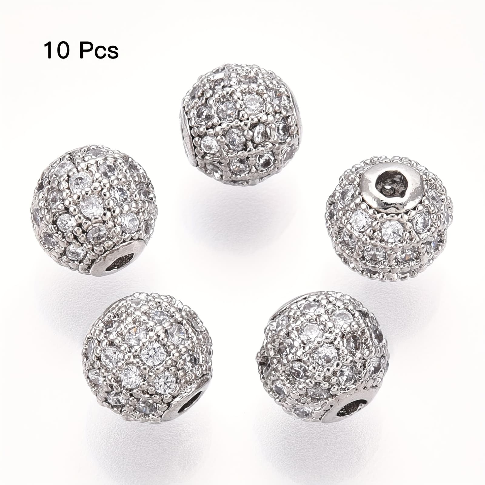 TEMU 10 8mm 2- Inlaid Synthetic Synthetic Zircon​​ Round Beads Beading Suitable For Jewelry Bracelet Necklace Making
