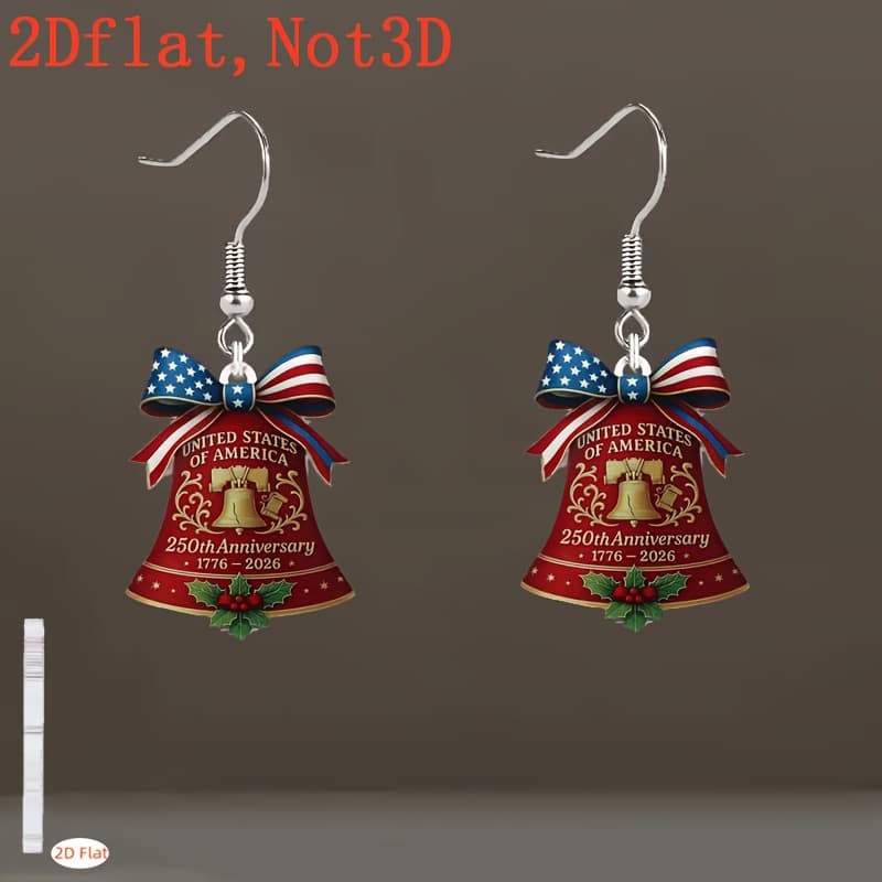 TEMU 2d Flat, 2d Commemorative Bell Pattern Earrings For The 250th Anniversary Of Of The United States, Acrylic Material, Stainless Steel Earhook, , Anniversary Gift