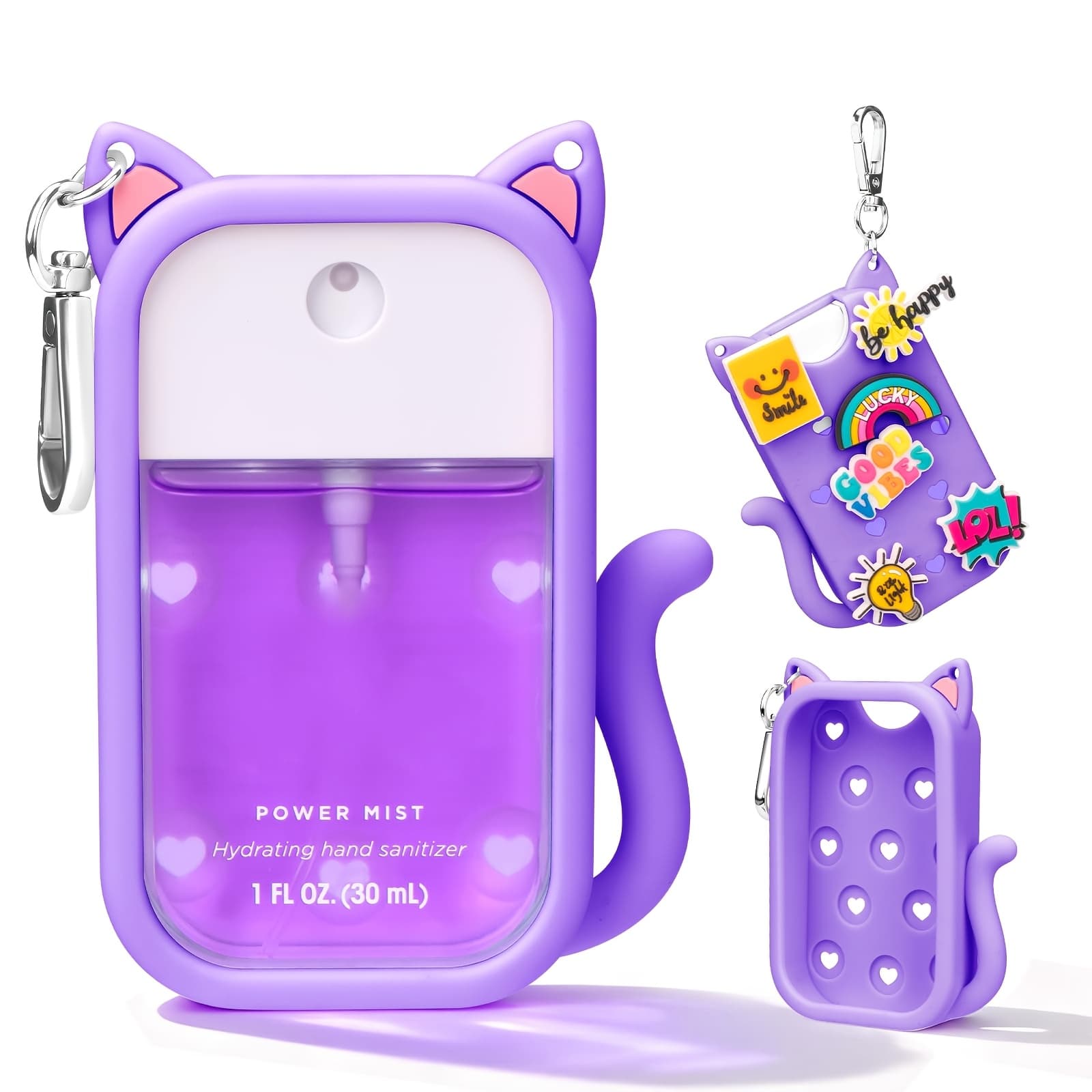 TEMU Cat Silicone Case For Touch-land Hand Sanitizer Spray With Keychain, Compatible With Power Mist & 1fl.oz/30ml For Touch-land Case, With Charms Accessory Cute Sleeve