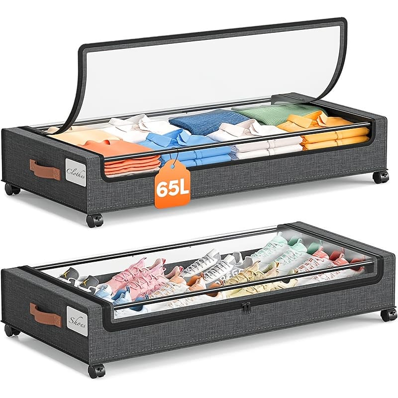 TEMU 2 Pack Rolling Underbed Storage Box, Under Bed Storage Bins, Under Bed Shoe Rack Organizer, Rolling Underbed Metal Drawer For Clothes, Blankets, Shoes,, Books, Bedding, Under-bed Storage